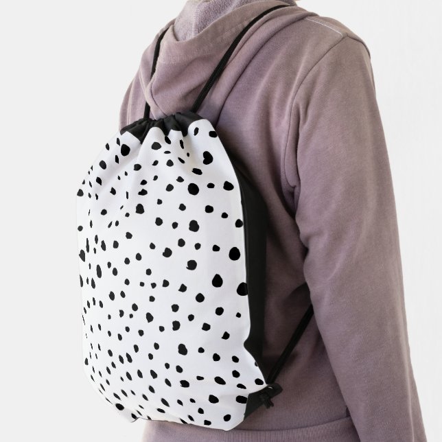 Dalmatian Spots, Dalmatian Dots, Black and White Drawstring Bag (Insitu)