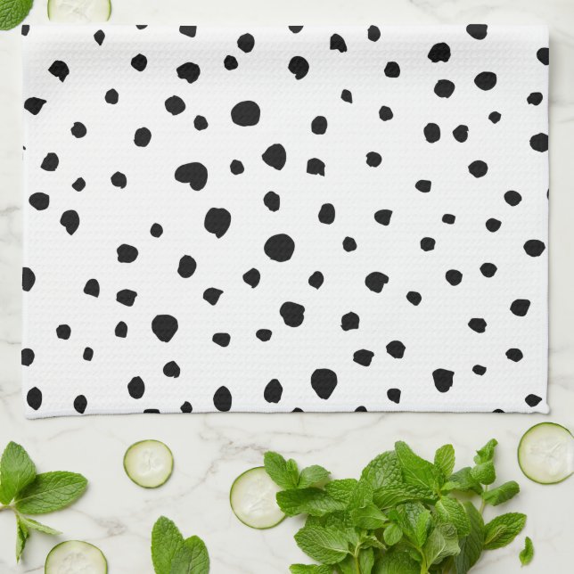Dalmatian Spots, Dalmatian Dots, Black and White Kitchen Towel (Folded)