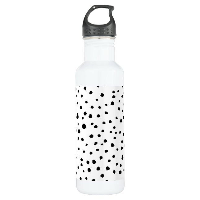 Dalmatian Spots, Dalmatian Dots, Black and White Stainless Steel Water Bottle (Front)
