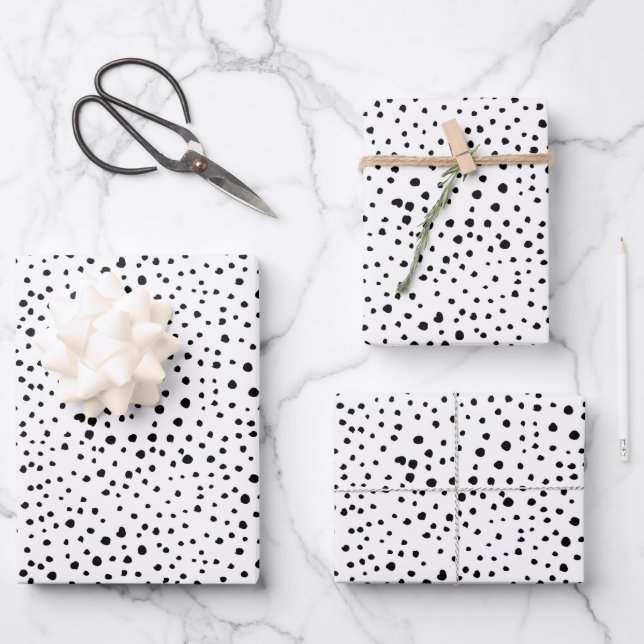 Dalmatian Spots, Dalmatian Dots, Black and White Wrapping Paper Sheets (Front)