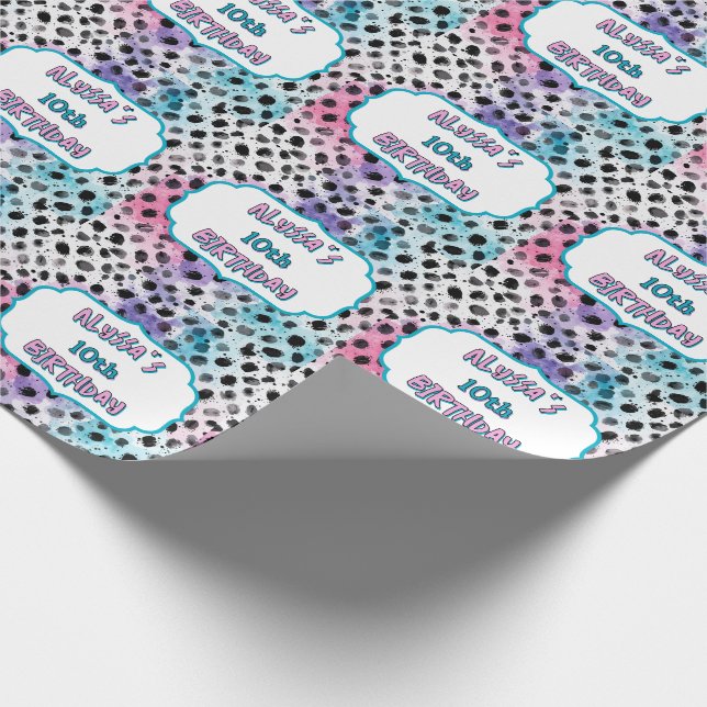 Dalmatian Spots Pastel Watercolor Birthday  Wrapping Paper (Corner)