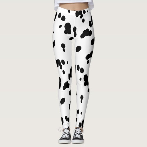 Dalmatian Spots Pattern Black and White Dog Fur Leggings
