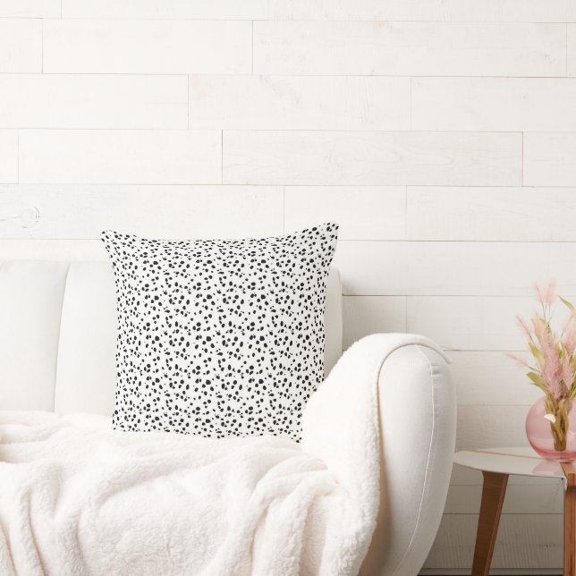 Dalmatian Spots Print Pattern Black And White Throw Pillow (Couch)