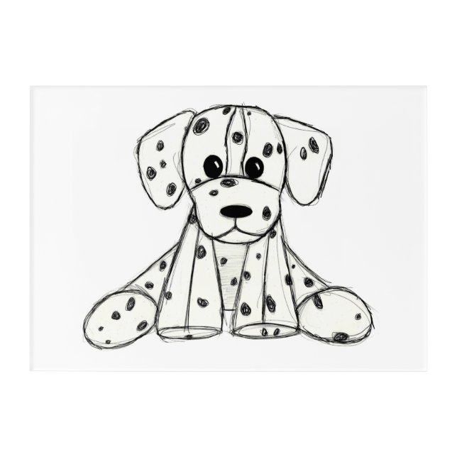 Dalmatian stuffed dog drawing outline simple black acrylic print (Front)