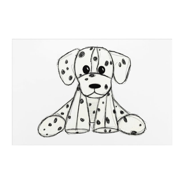 Dalmatian stuffed dog drawing outline simple black acrylic print (Front)
