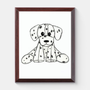Dalmatian stuffed dog drawing outline simple black award plaque