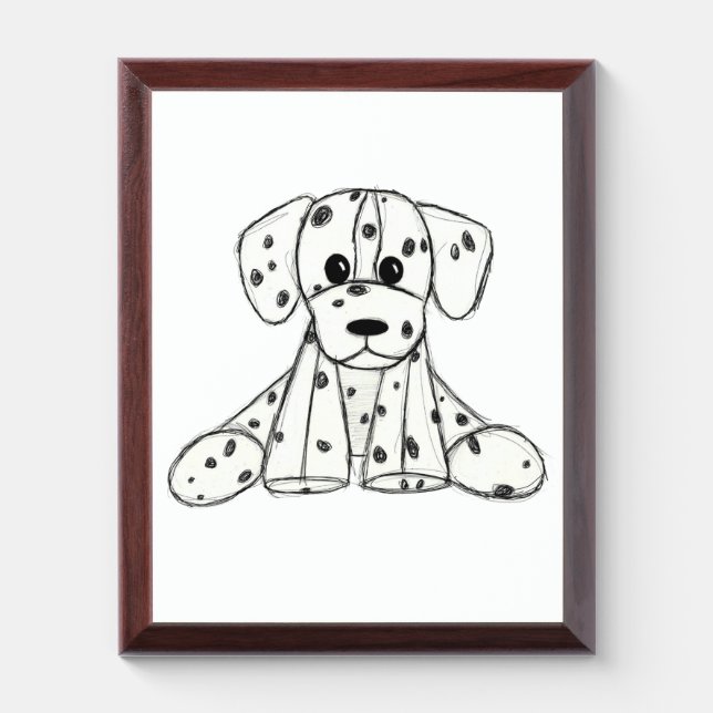 Dalmatian stuffed dog drawing outline simple black award plaque (Vertical)
