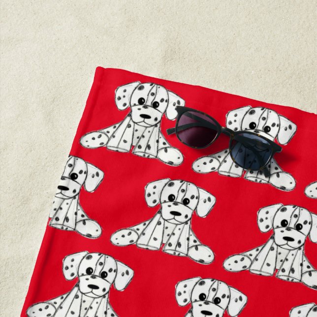 Dalmatian stuffed dog drawing outline simple black beach towel (In Situ)