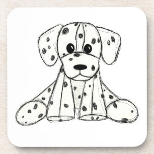 Dalmatian stuffed dog drawing outline simple black beverage coaster