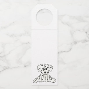 Dalmatian stuffed dog drawing outline simple black bottle hanger tag