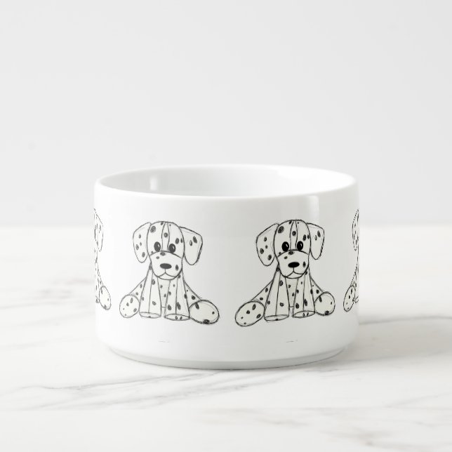 Dalmatian stuffed dog drawing outline simple black bowl (Center)