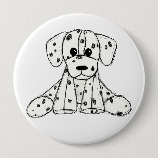 Dalmatian stuffed dog drawing outline simple black button (Front)