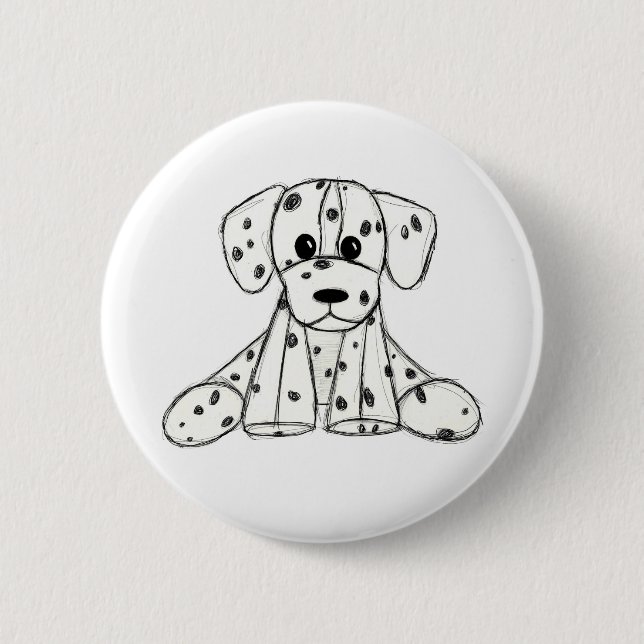 Dalmatian stuffed dog drawing outline simple black button (Front)