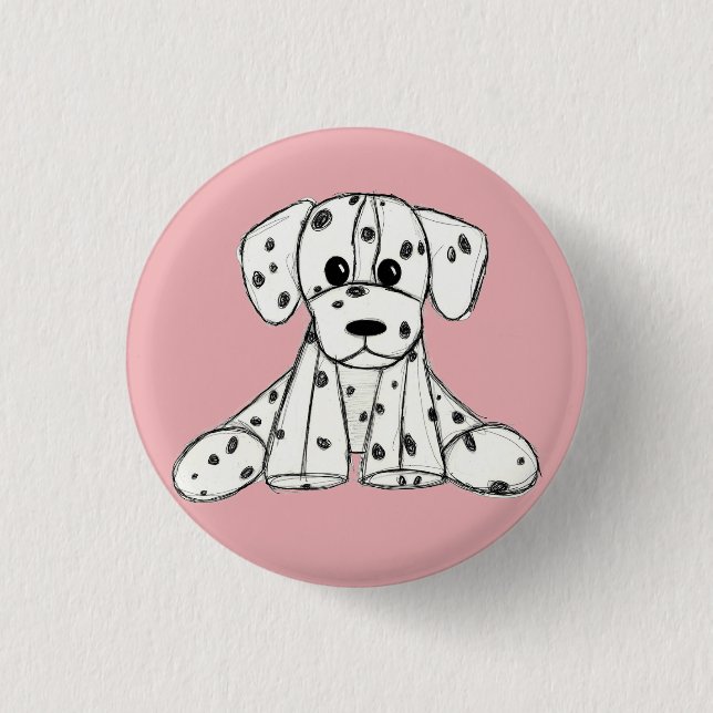 Dalmatian stuffed dog drawing outline simple black button (Front)