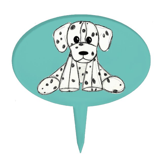 Dalmatian stuffed dog drawing outline simple black cake topper (Front)