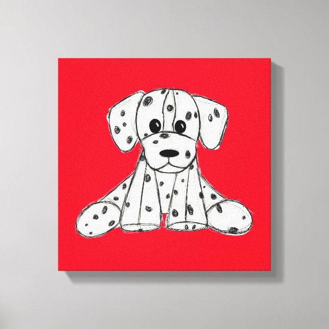 Dalmatian stuffed dog drawing outline simple black canvas print (Front)