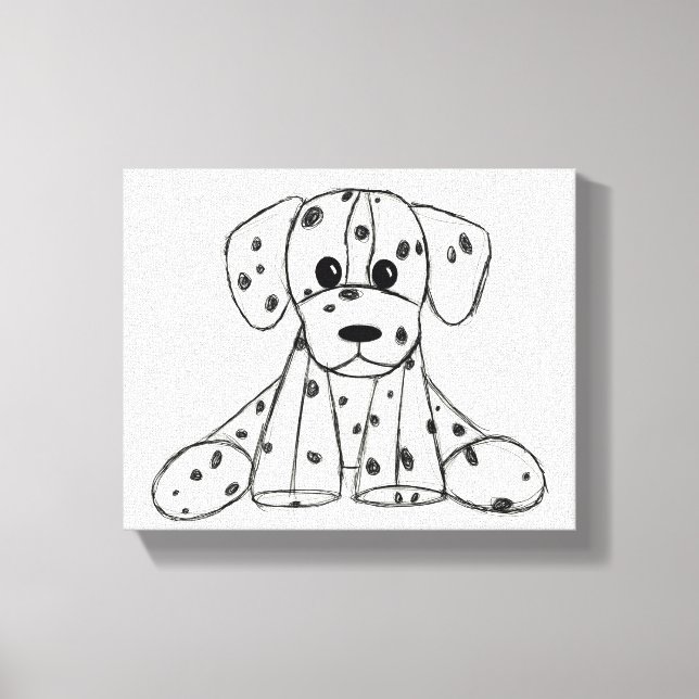 Dalmatian stuffed dog drawing outline simple black canvas print (Front)