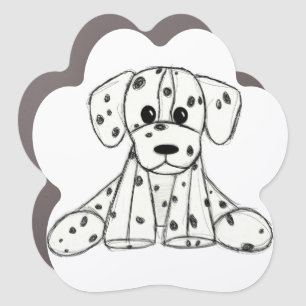 Dalmatian stuffed dog drawing outline simple black car magnet
