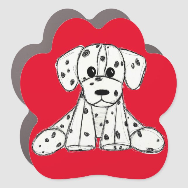Dalmatian stuffed dog drawing outline simple black car magnet (Front)