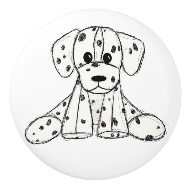 Dalmatian stuffed dog drawing outline simple black ceramic knob (Front)
