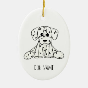 Dalmatian stuffed dog drawing outline simple black ceramic ornament