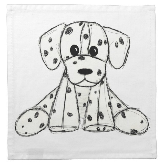 Dalmatian stuffed dog drawing outline simple black cloth napkin (Front)