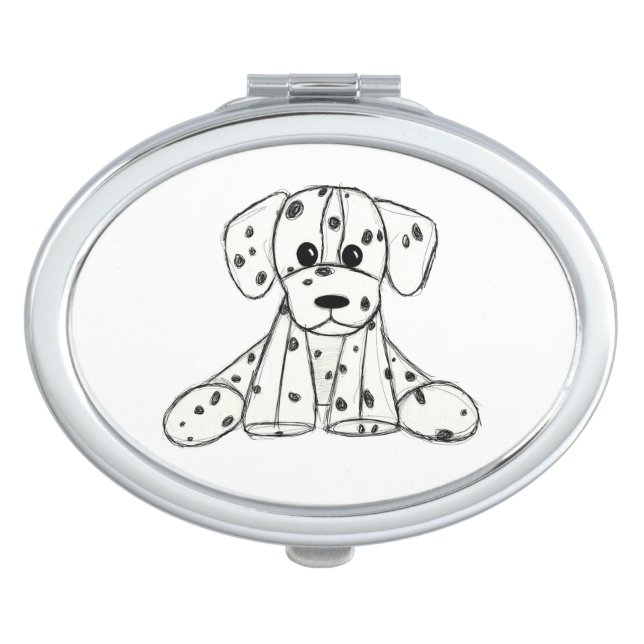 Dalmatian stuffed dog drawing outline simple black compact mirror (Front)