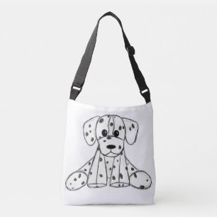 Dalmatian stuffed dog drawing outline simple black crossbody bag