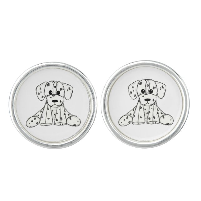 Dalmatian stuffed dog drawing outline simple black cufflinks (Front)