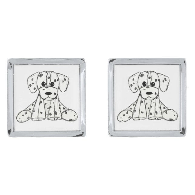 Dalmatian stuffed dog drawing outline simple black cufflinks (Front)