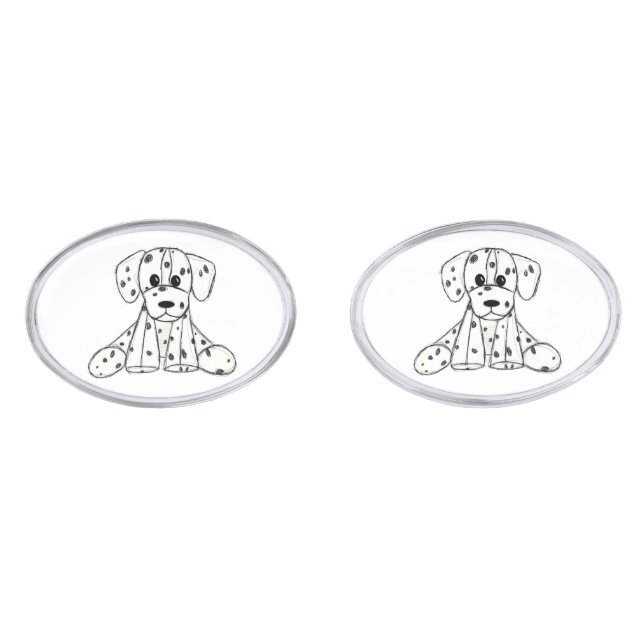 Dalmatian stuffed dog drawing outline simple black cufflinks (Front)