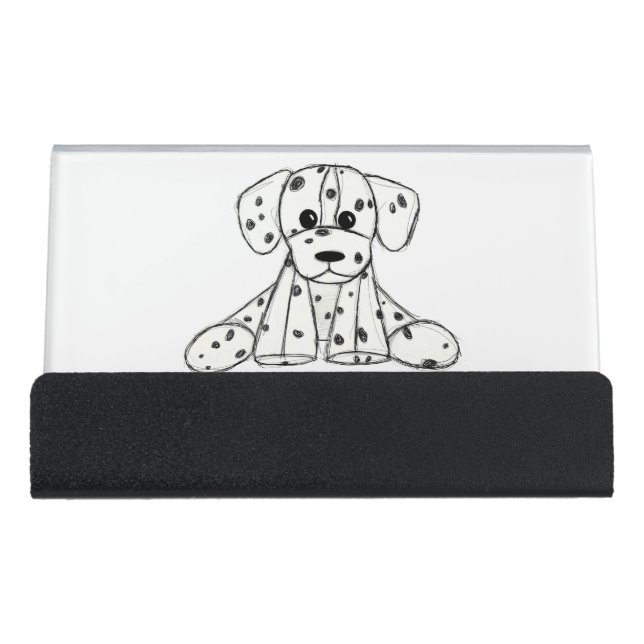 Dalmatian stuffed dog drawing outline simple black desk business card holder (Front)