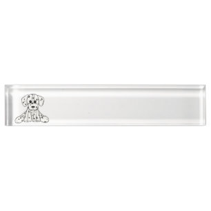 Dalmatian stuffed dog drawing outline simple black desk name plate