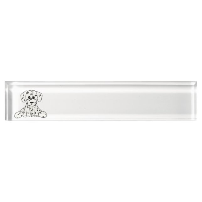 Dalmatian stuffed dog drawing outline simple black desk name plate (Front)