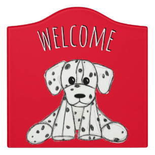 Dalmatian stuffed dog drawing outline simple black door sign