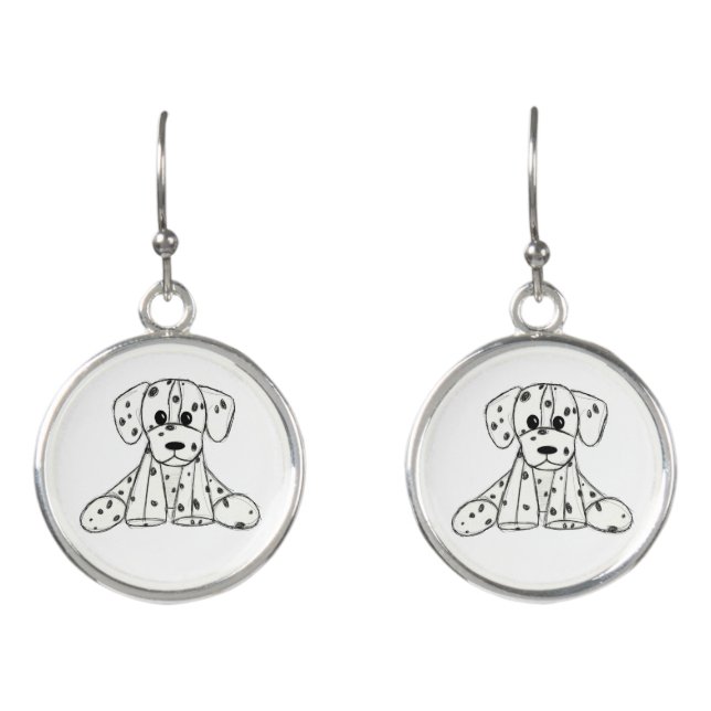 Dalmatian stuffed dog drawing outline simple black earrings (Front)