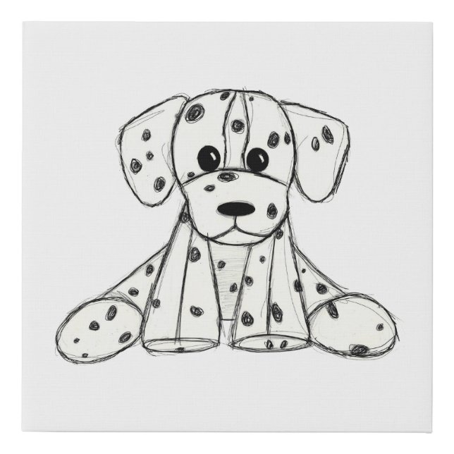 Dalmatian stuffed dog drawing outline simple black faux canvas print (Front)