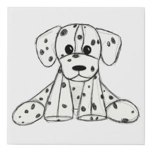 Dalmatian stuffed dog drawing outline simple black faux canvas print