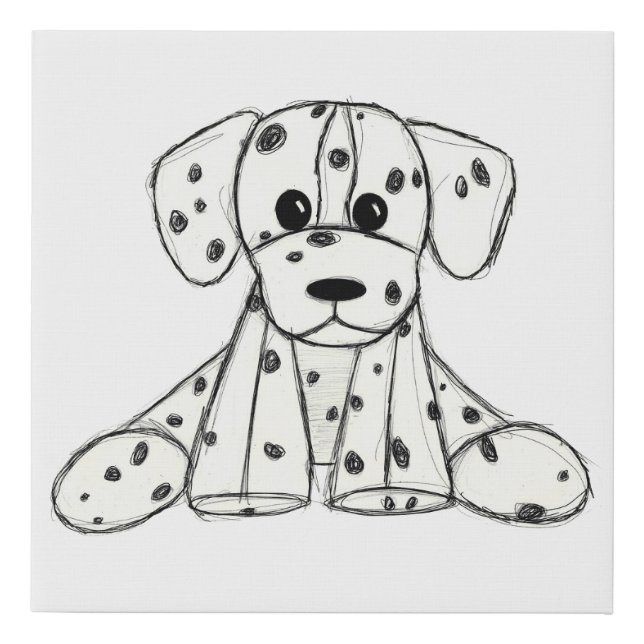Dalmatian stuffed dog drawing outline simple black faux canvas print (Front)