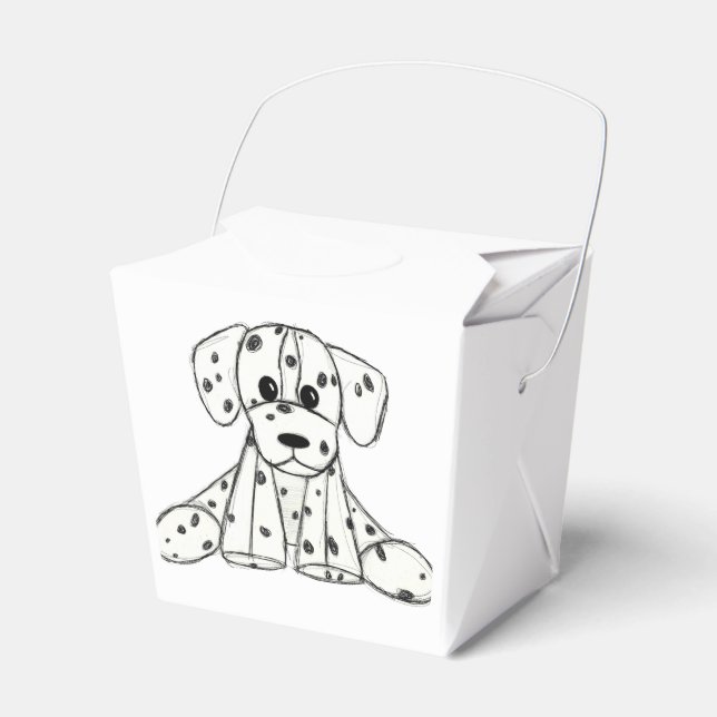 Dalmatian stuffed dog drawing outline simple black favor boxes (Front Side)