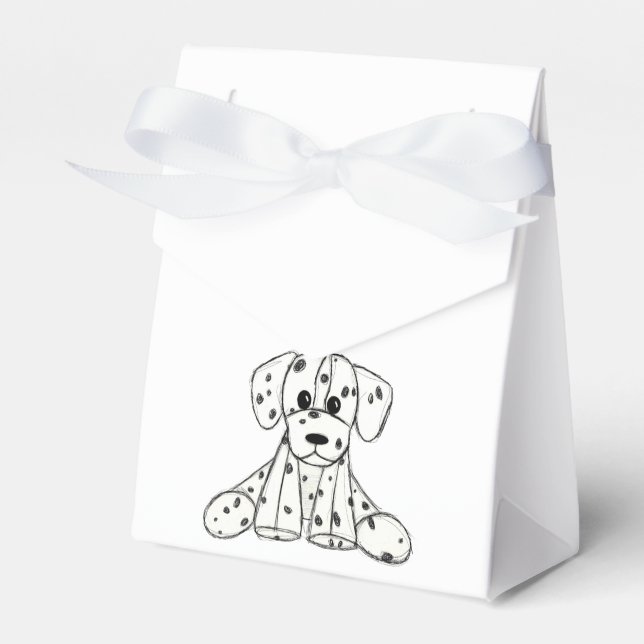 Dalmatian stuffed dog drawing outline simple black favor boxes (Front Side)