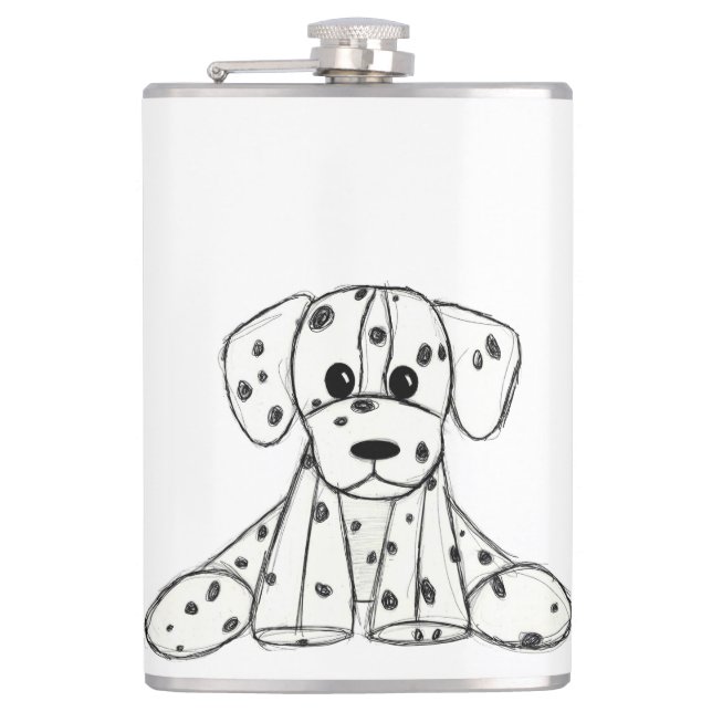 Dalmatian stuffed dog drawing outline simple black flask (Front)