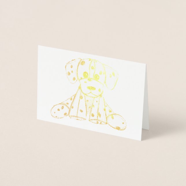 Dalmatian stuffed dog drawing outline simple black foil card (Front)