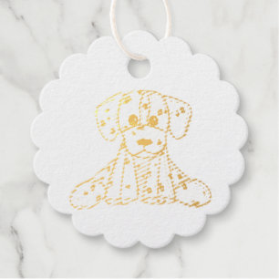 Dalmatian stuffed dog drawing outline simple black foil favor tags
