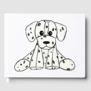 Dalmatian stuffed dog drawing outline simple black guest book