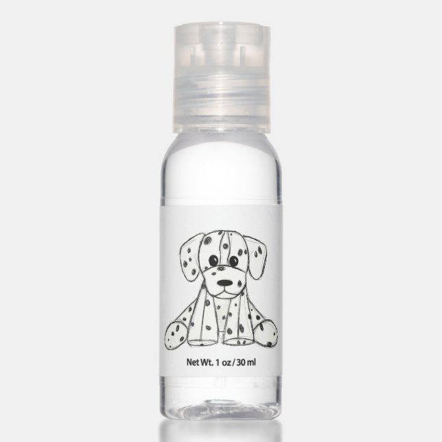 Dalmatian stuffed dog drawing outline simple black hand sanitizer (Front)