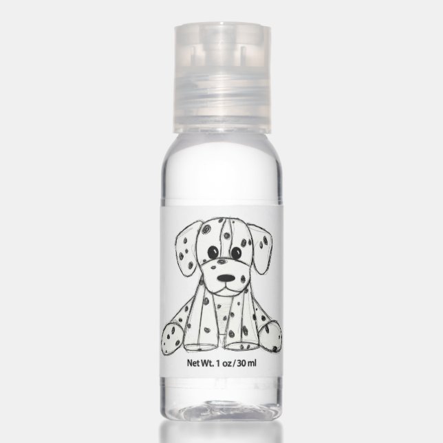 Dalmatian stuffed dog drawing outline simple black hand sanitizer (Front)