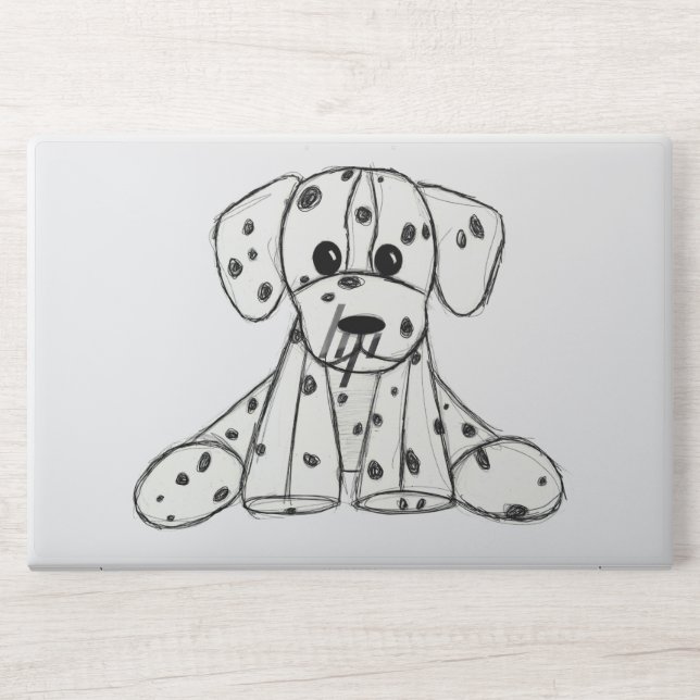 Dalmatian stuffed dog drawing outline simple black HP laptop skin (Front)