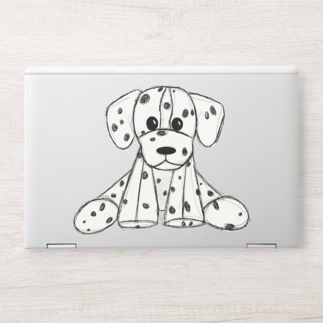 Dalmatian stuffed dog drawing outline simple black HP laptop skin (Front)