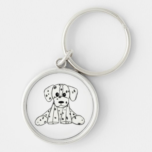 Dalmatian stuffed dog drawing outline simple black keychain (Front)